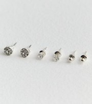 New Look 3 Pack Silver Tone Diamante Stud Earrings
